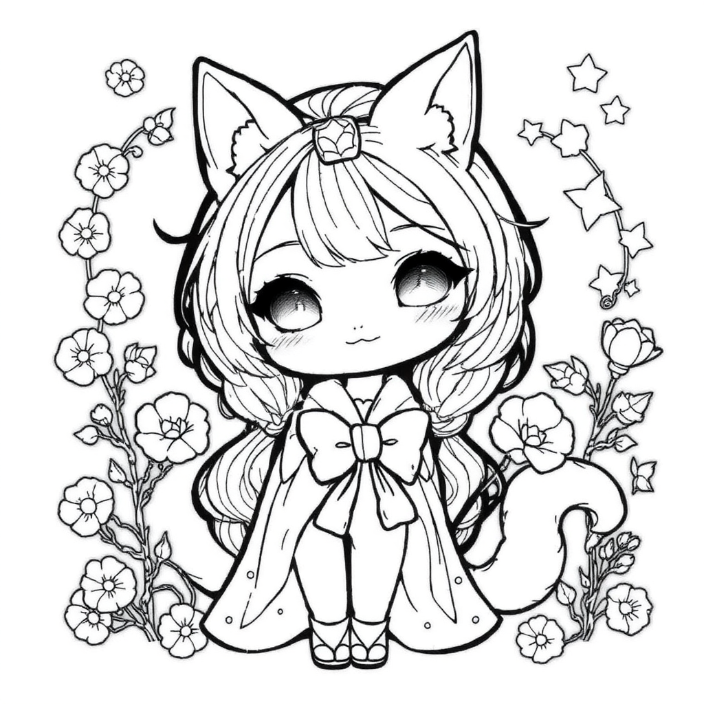 Anime girl coloring page